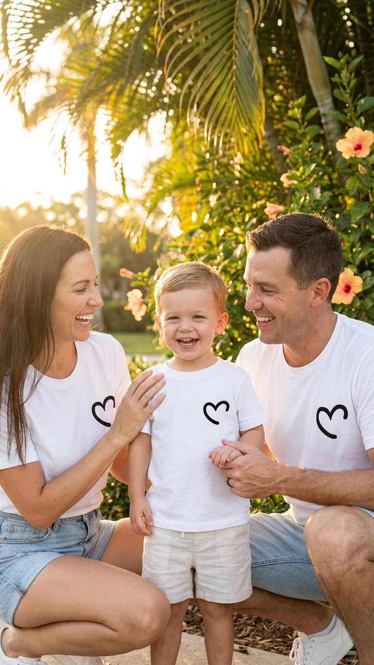 Product image of family matching t-shirts with heart print - matching swimsuit for family