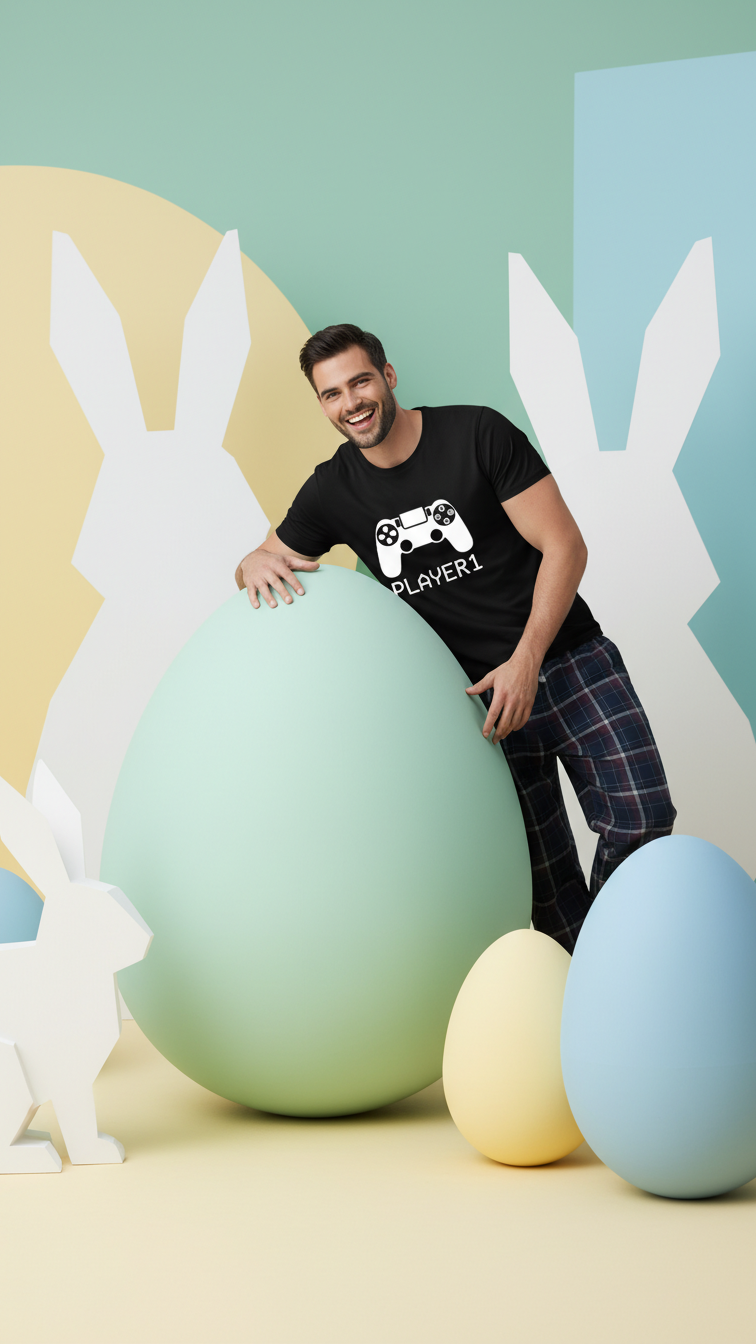 Close product view of family matching t-shirts with graphic print