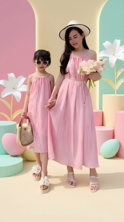 Matching Pink Sleeveless Summer Dress Elegant Sundr... | DLM