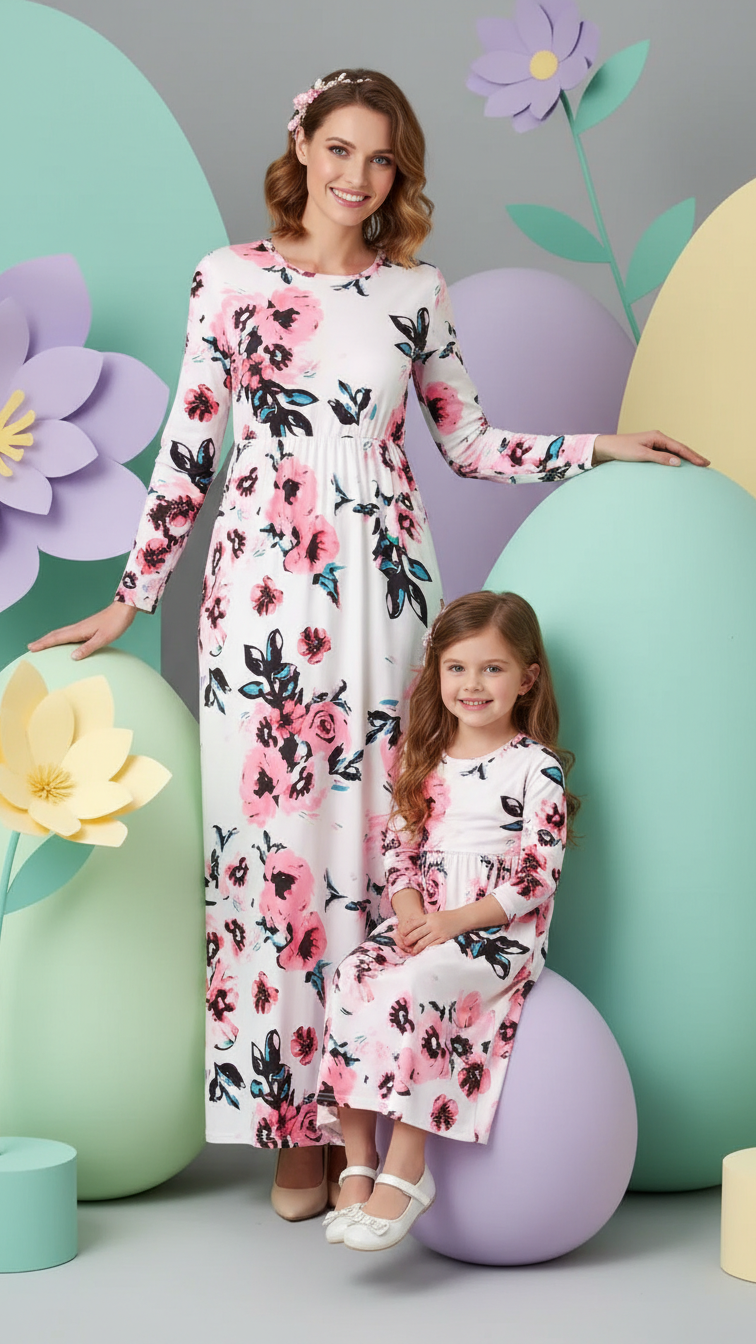 Robes maxi fleuries assorties à manches longues et poches | DLM