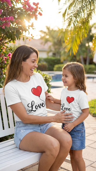 Product image of family matching t-shirts with heart print