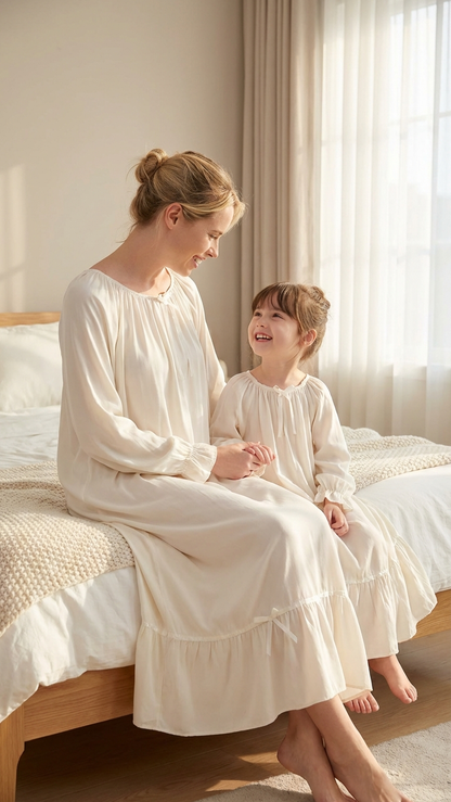 Camisón largo blanco a juego para madre e hija - Ele... | DLM