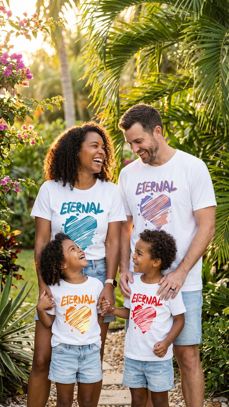 Product image of family matching t-shirts with heart print