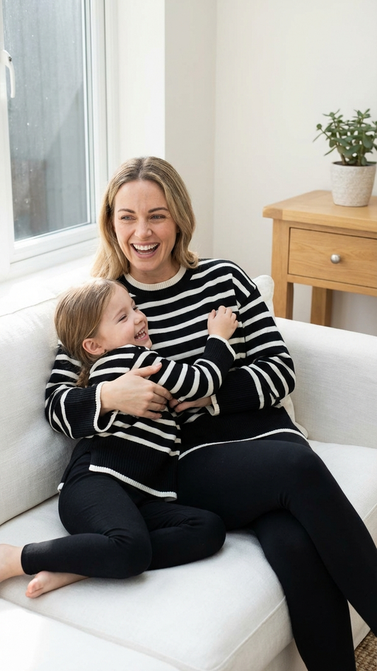 Cozy Matching Black & White Striped Sweater Set for... | DLM