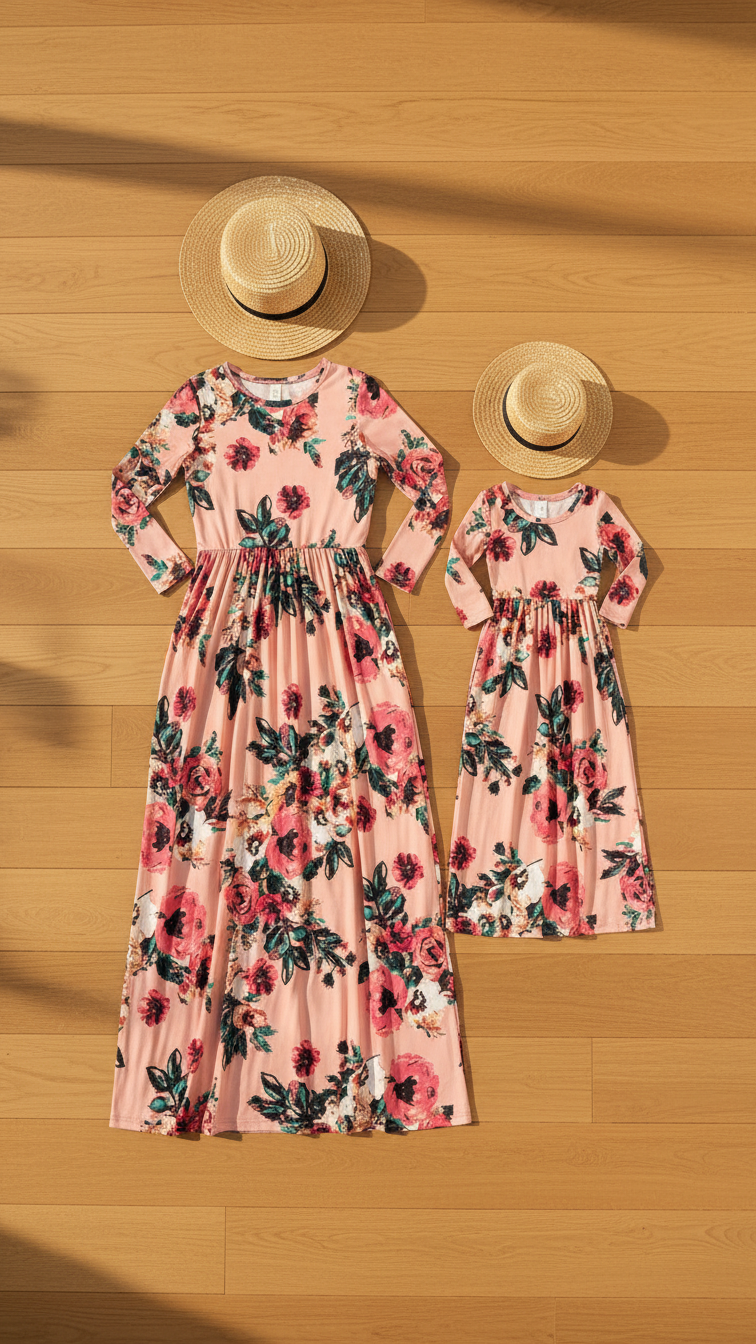 Robes maxi fleuries assorties à manches longues et poches | DLM