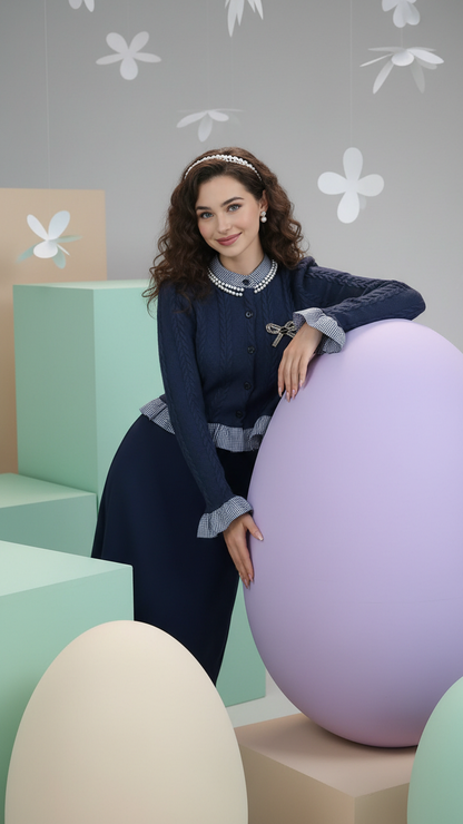 Conjunto de cárdigan de punto azul marino a juego para madre e hija (Gin...) | DLM