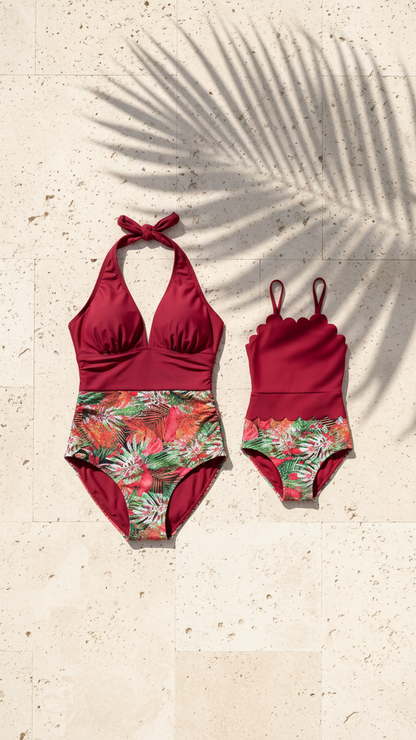 Elegant Tropical High-Waisted Swimsuit Set for Moth... | DLM