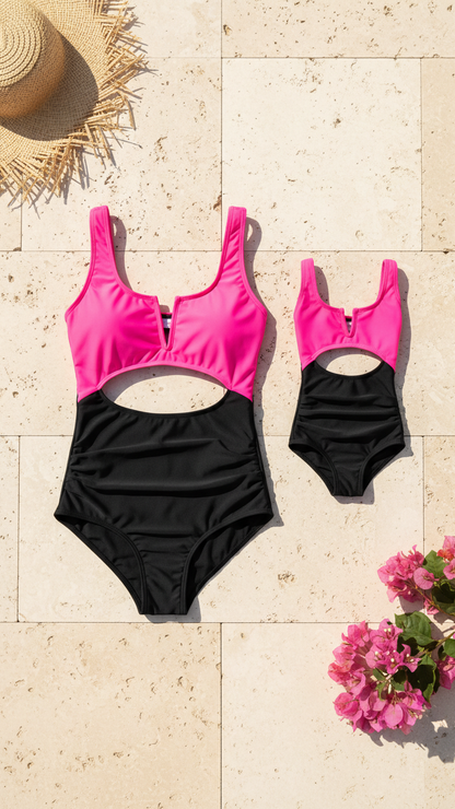 Traje de baño de una pieza con bloques de color para mamá y papá... | DLM