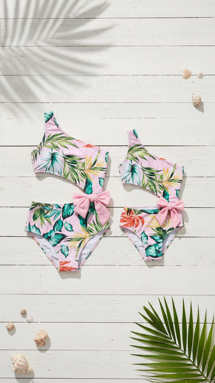 Maillot de bain une pièce parent-enfant à découpes et nœud papillon