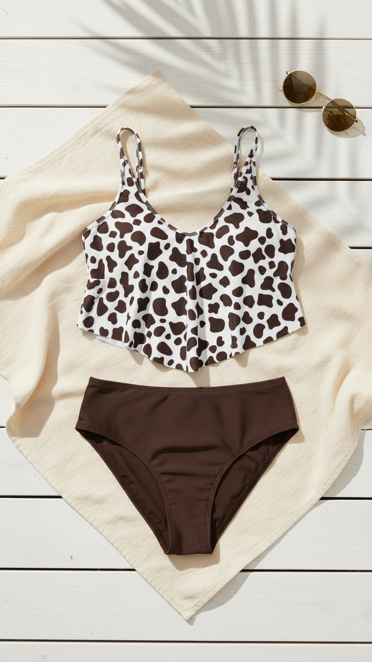 Maillot de bain deux pièces assorti mère-fille à imprimé léopard