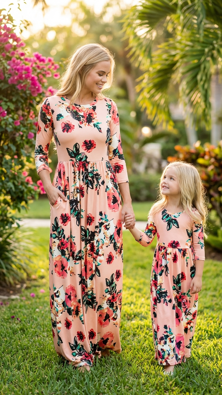 Product image of mommy and me maxi dresses with floral print