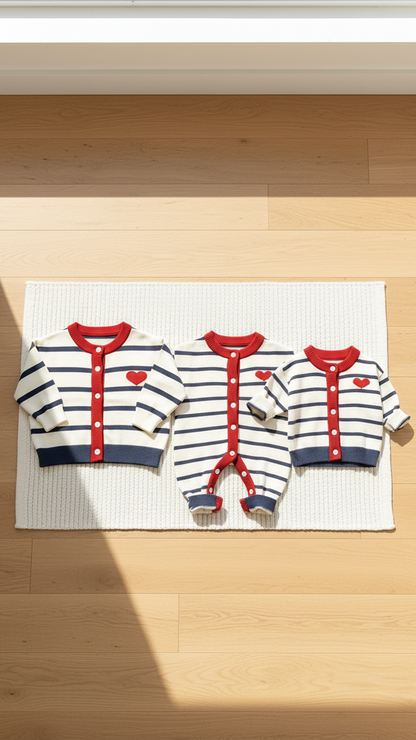 Additional image of family matching cardigans with navy red striped