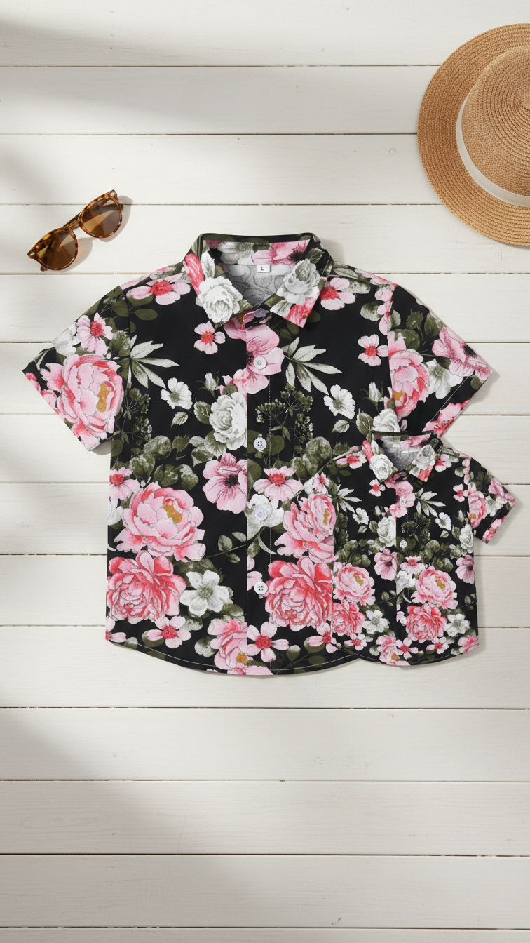 Alternate image of family matching t-shirts with black floral print