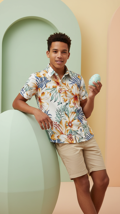 Additional image of family matching t-shirts with white floral print