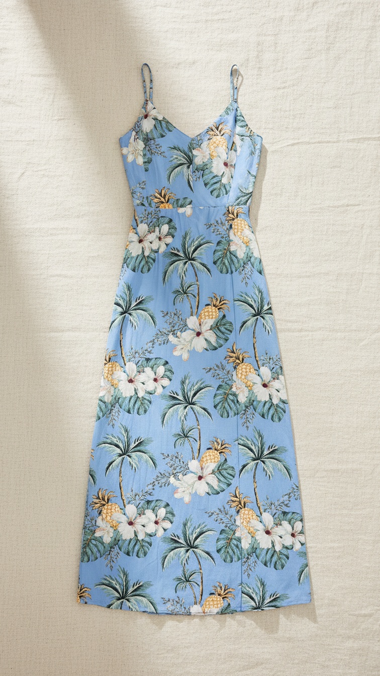 Beach Dress and Shirt Set - Light Blue Floral Hawai... | DLM