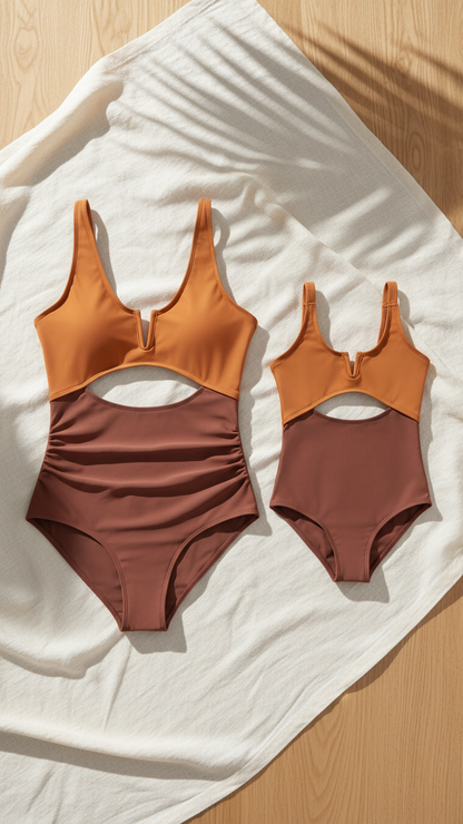 Traje de baño de una pieza con bloques de color para mamá y papá... | DLM