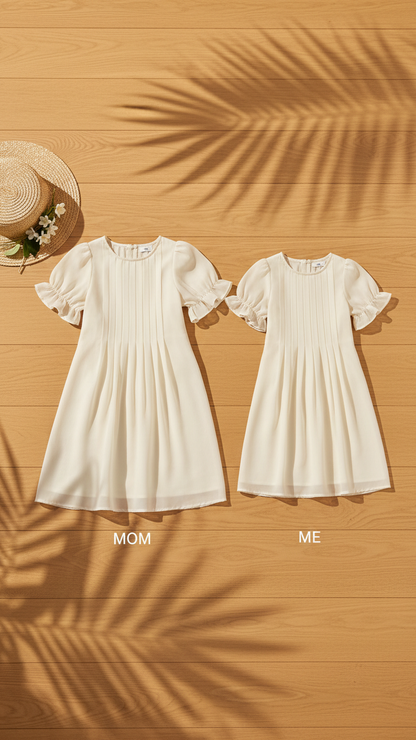 Elegant Beige Chiffon Dresses Mother & Daughter Sum... | DLM