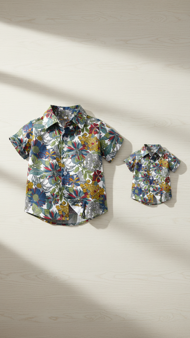 Alternate image of family matching button-down shirts with floral print