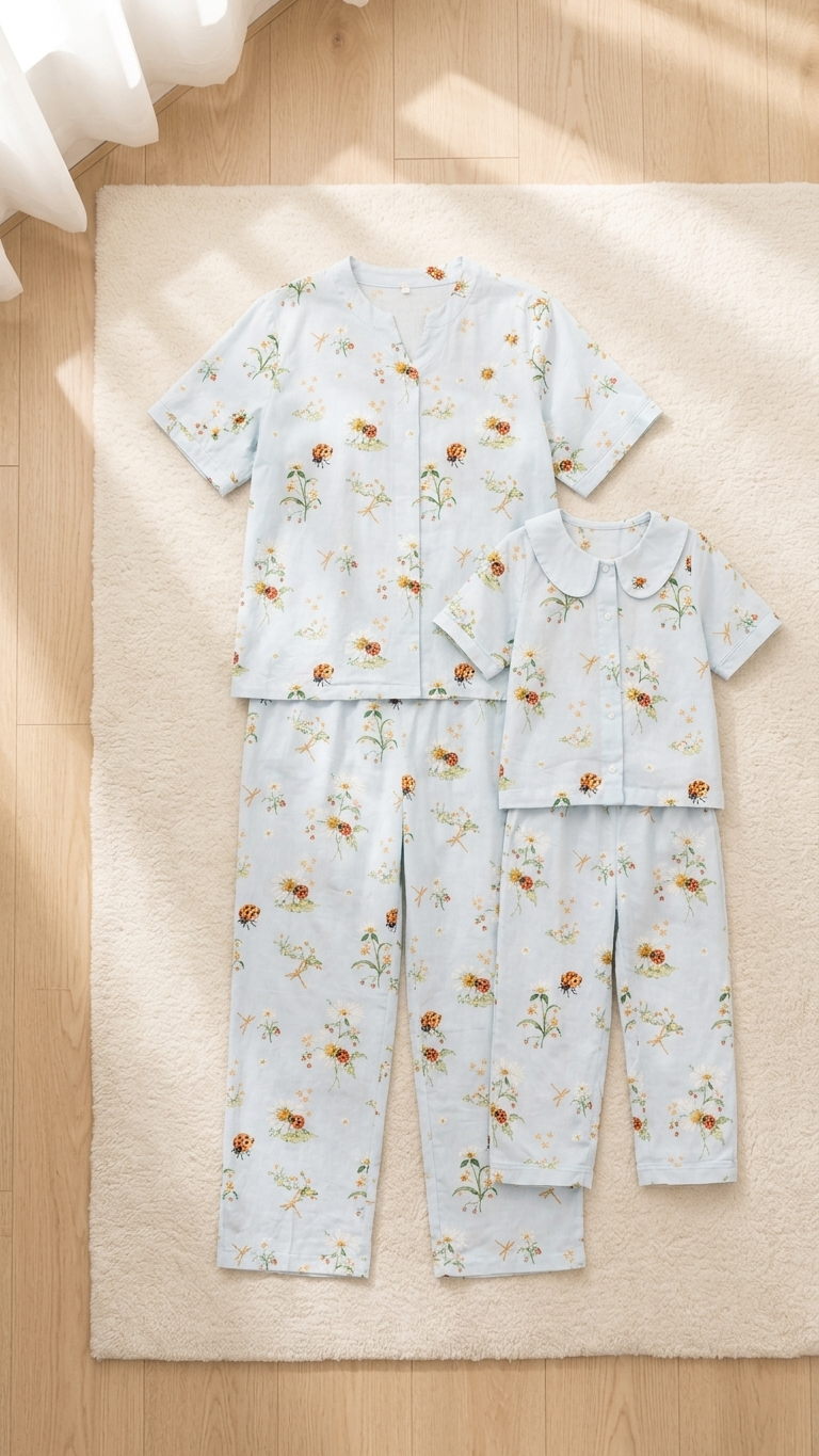 Ladybug Dots Mommy and Me Pajamas — Short-Sleeve Set