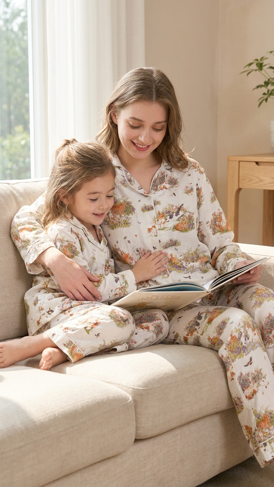 Meow Star Garden Mommy and Me Pajamas — Short-Sleeve Set