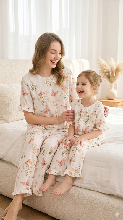 Fluttering Butterflies Mommy and Me Pajamas — Short-Sleeve Set