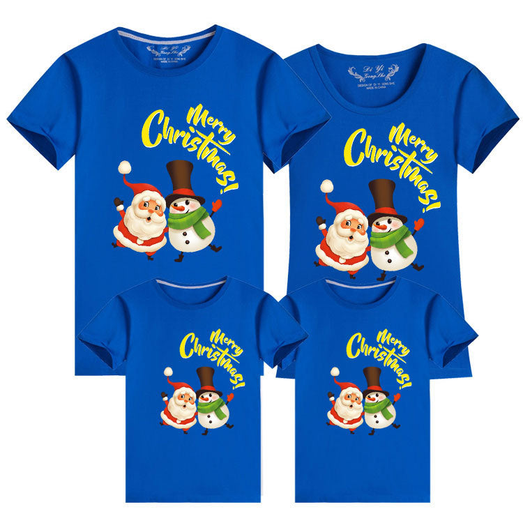 Santa and snowman blue Christmas shirts for families, perfect for holiday celebrations