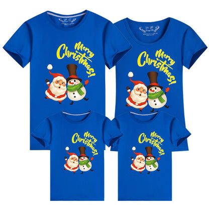 Santa and snowman blue Christmas shirts for families, perfect for holiday celebrations