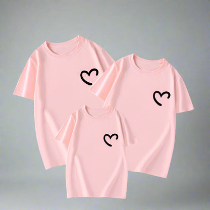 Simple heart-design family matching shirts in various colors for coordinated outfits