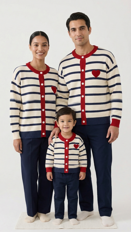 Product image of family matching cardigans with navy red striped - matching sweater for family