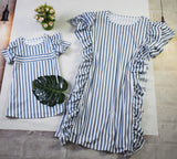 Matching Striped Ruffled Mid-Skirt Dress - dresslikemommy.com