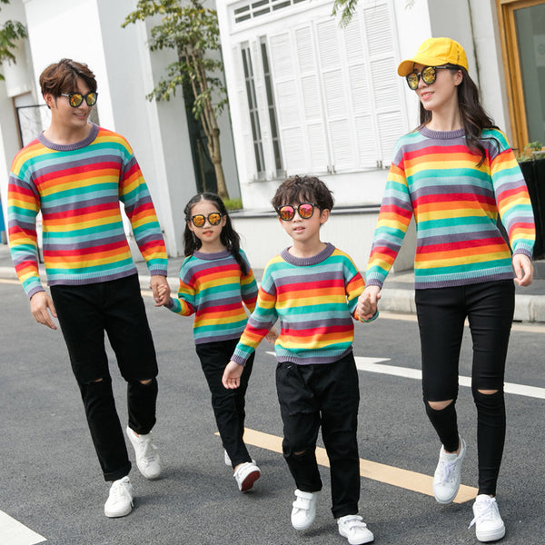 Family Matching Rainbow Striped Sweater - dresslikemommy.com