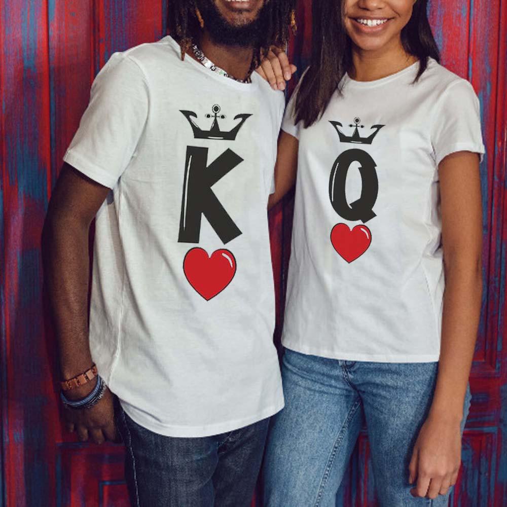 Detail image of matching couple t-shirts with queen king graphic