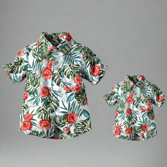 Dad and Son Matching Hawaiian Floral Shirts: Perfect for Father-Son Bonding-Family Matching-dresslikemommy.com