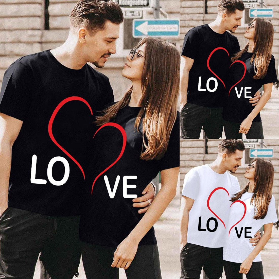 Extra image of matching couple t-shirts with heart print