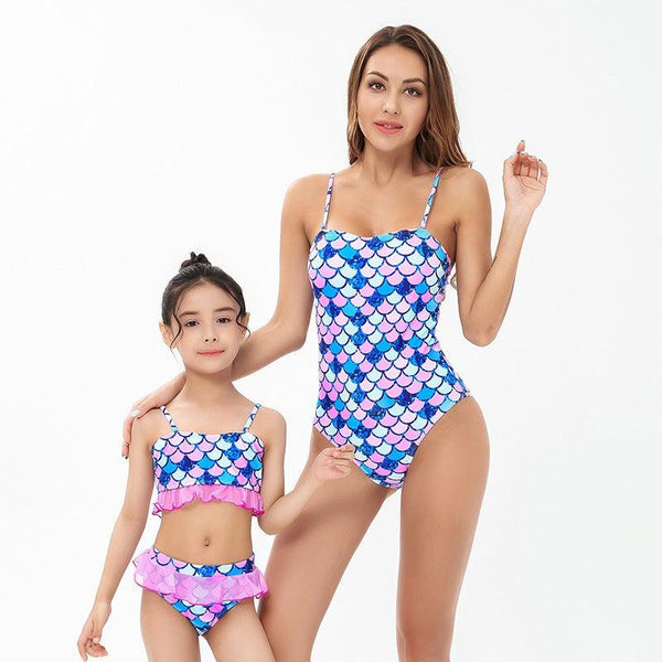 Matching Mermaid Scale Print Bikini-Swimsuits-dresslikemommy.com
