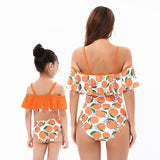 Matching Mommy & Me Orange Print Swimsuit-Swimsuits-dresslikemommy.com