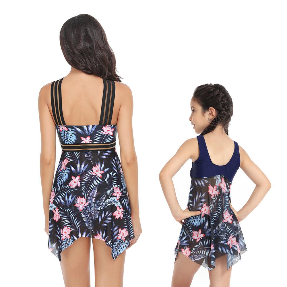Close product view of mommy and me tankinis with matching style