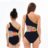 Matching Mother Daughter One Shoulder Swimsuit-Swimsuits-dresslikemommy.com