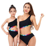 Matching Mother Daughter One Shoulder Swimsuit-Swimsuits-dresslikemommy.com
