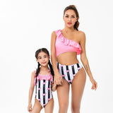 Mommy & Me Flamingo Print Striped Swimsuit-Swimsuits-dresslikemommy.com