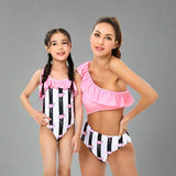 Mommy & Me Flamingo Print Striped Swimsuit-Swimsuits-dresslikemommy.com