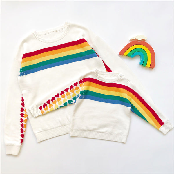 Mommy & Me Matching Hearts Rainbow Knitted Sweater - dresslikemommy.com