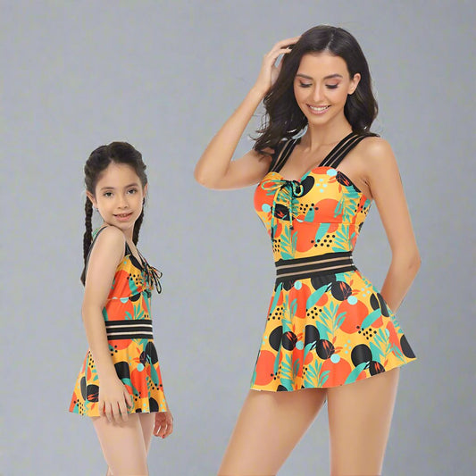 One-Piece Swimsuit with Swim Skirt for Women and Girls-Swimsuits-dresslikemommy.com