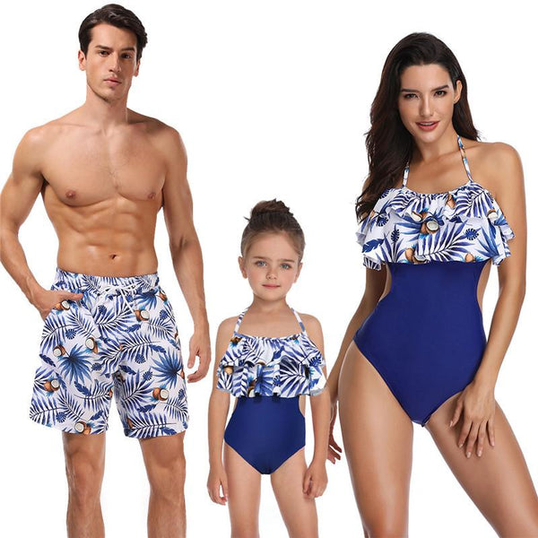 Family Matching Blue Coconut Swimsuits - dresslikemommy.com