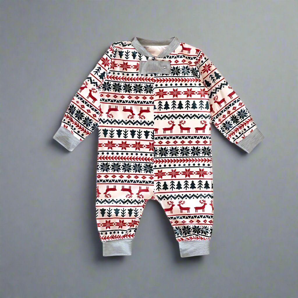 Festive family Christmas photo with matching reindeer pajamas, ideal for holiday pajamas set ideas