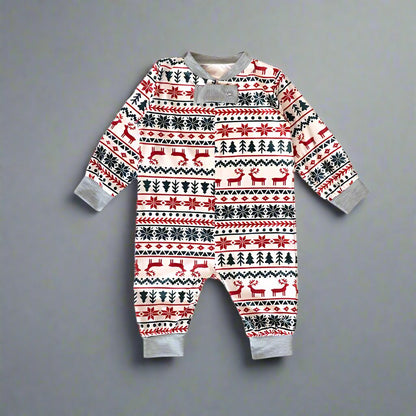 Festive family Christmas photo with matching reindeer pajamas, ideal for holiday pajamas set ideas
