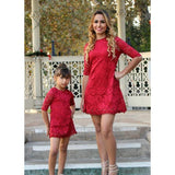 Lace Floral Red Dress Mommy & Me - dresslikemommy.com