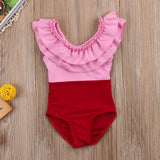 Matching Pink & Red Solid Contrast Swimsuit - dresslikemommy.com