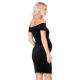 Maternity Solid Color Shoulderless Dress - dresslikemommy.com